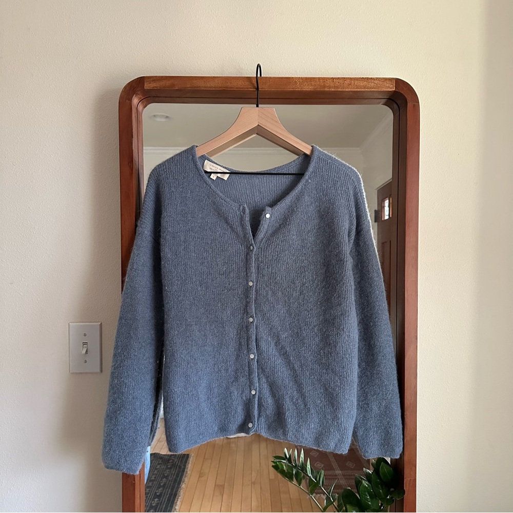 Sezane Gaspard Cardigan Sweater Vintage Blue Super Kid Mohair Alpaca Women's S - Picture 2 of 8